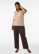 Kort&auml;rmad stickad blus med pointellem&ouml;nster, Beige, Model image number 1