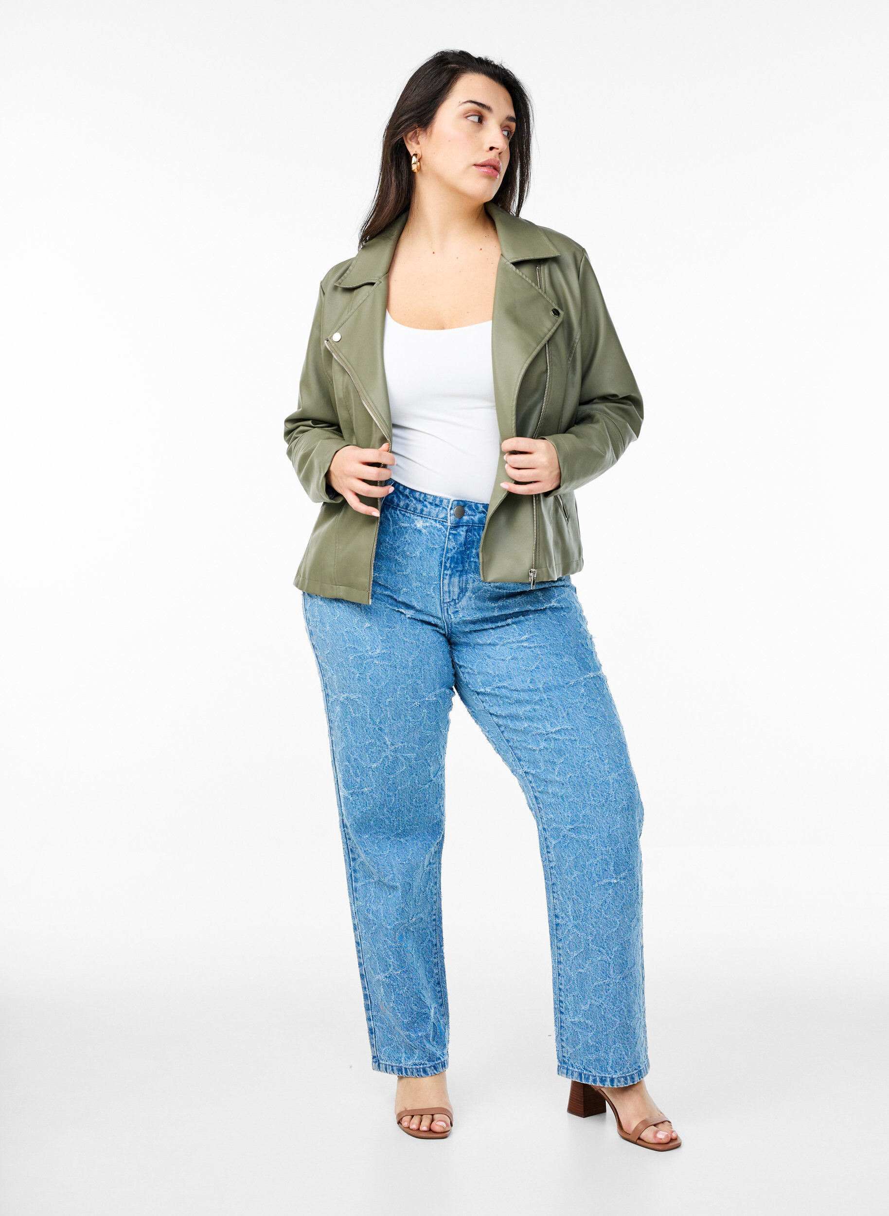 Zizzi Bikerjacka i l&auml;derimitation, Gr&ouml;n, Model image number 1