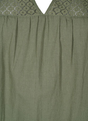 Klänning i bomullsblandning med linne och virkade detaljer, Deep Lichen Green, Packshot image number 2