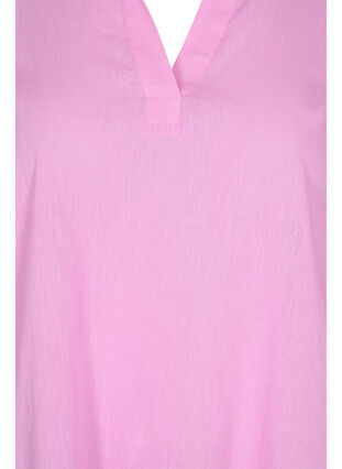 Randig klänning i bomull och linne, Begonia Pink, Packshot image number 2