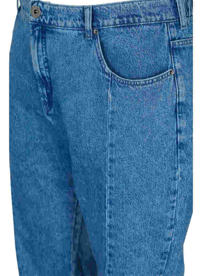 Croppade Mille mom jeans med blockfärgad detalj, Blue denim, Packshot image number 2