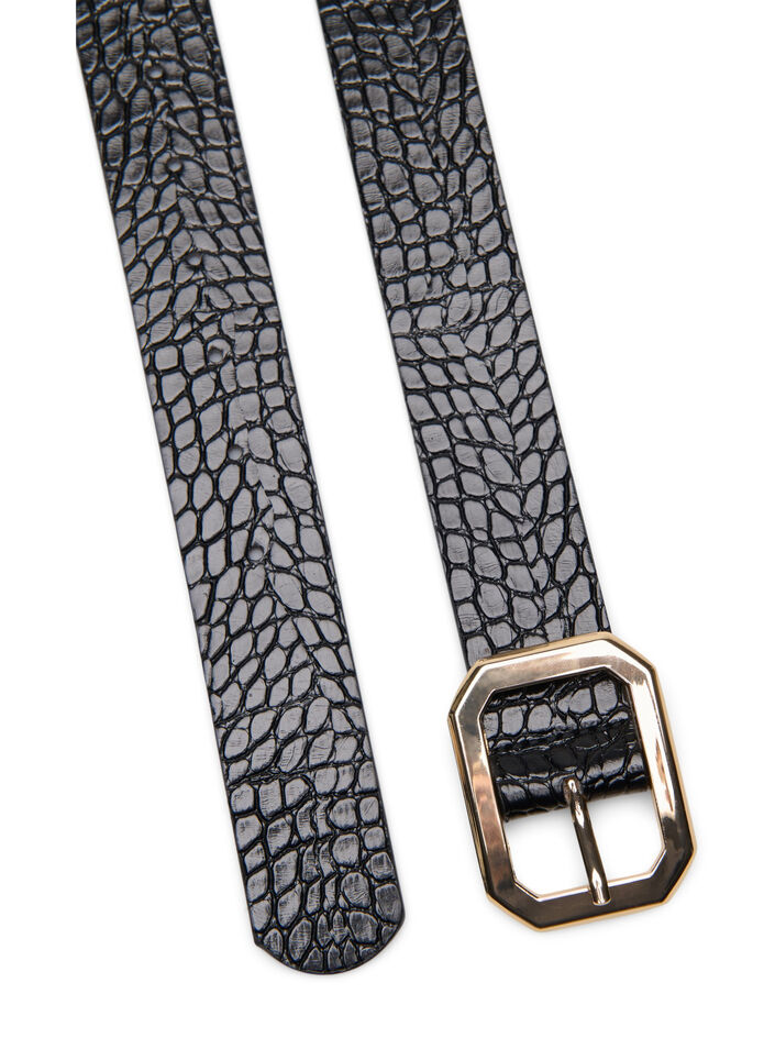 B&auml;lte i krokodilm&ouml;nstrat konstl&auml;der, Black w. Gold Buckle, Packshot image number 1