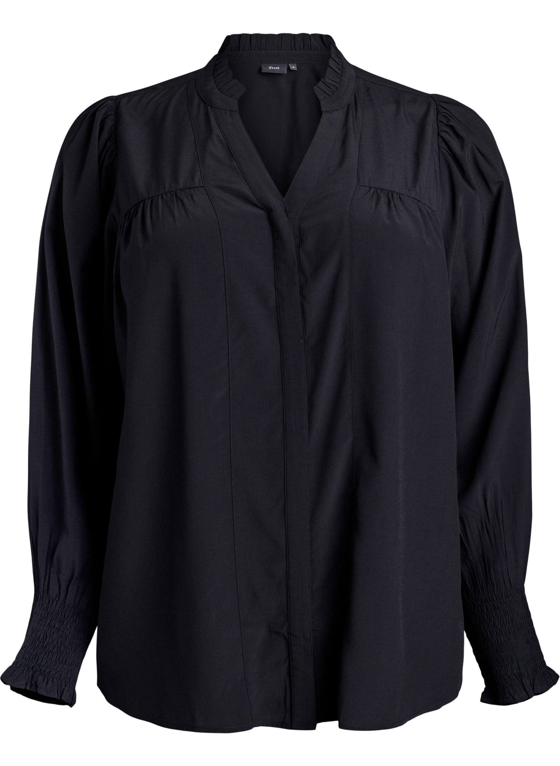 Blus med volangkrage och rynkning