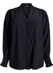 Blus med volangkrage och rynkning, Svart, Packshot image number 0
