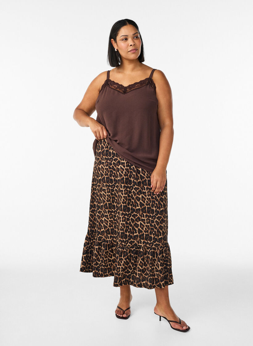 L&aring;ngkjol med knytsk&auml;rp och volangkant, Svart, Model image number 0