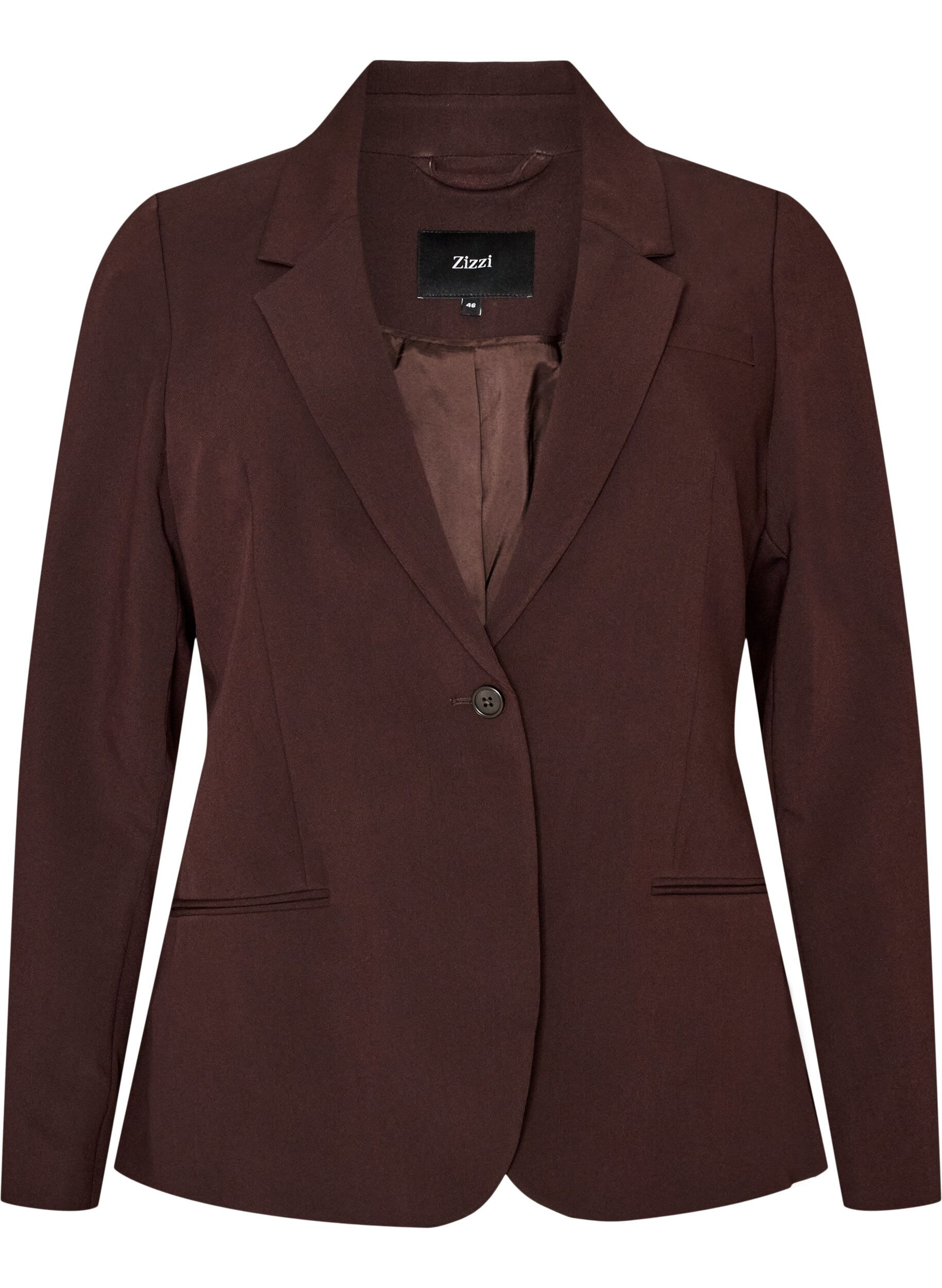 ZizziKlassisk kavaj med en knapp, Brun, Packshot image number 0