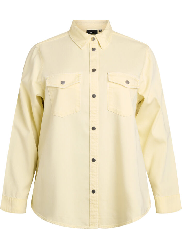 Jeansskjorta med bröstfickor, Gul, Packshot image number 0