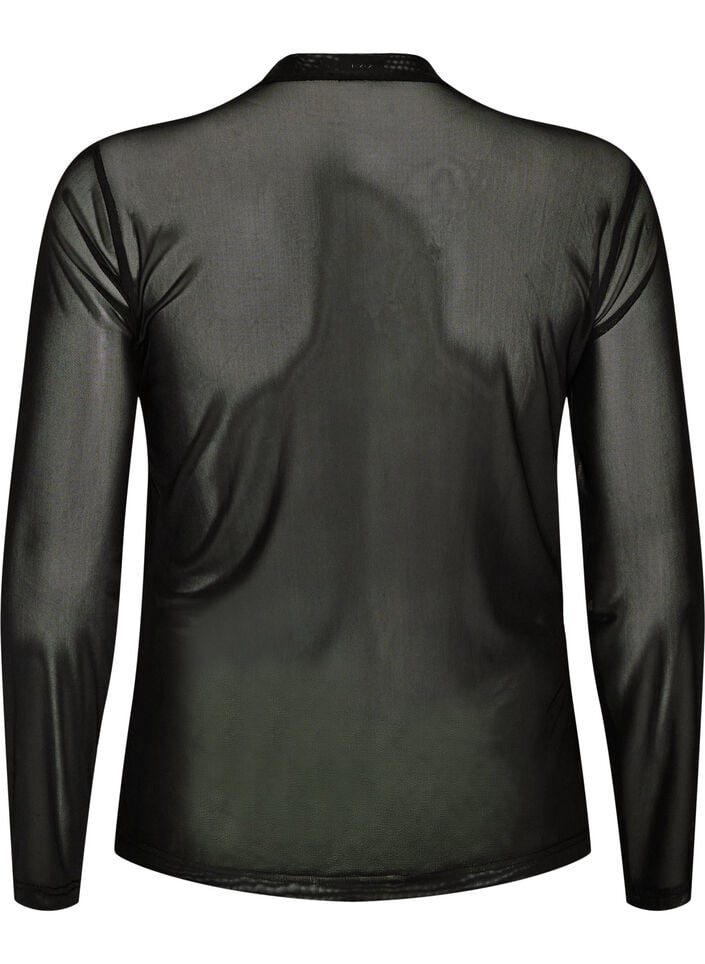 Figursydd blus i mesh med l&aring;nga &auml;rmar, Svart, Packshot image number 1