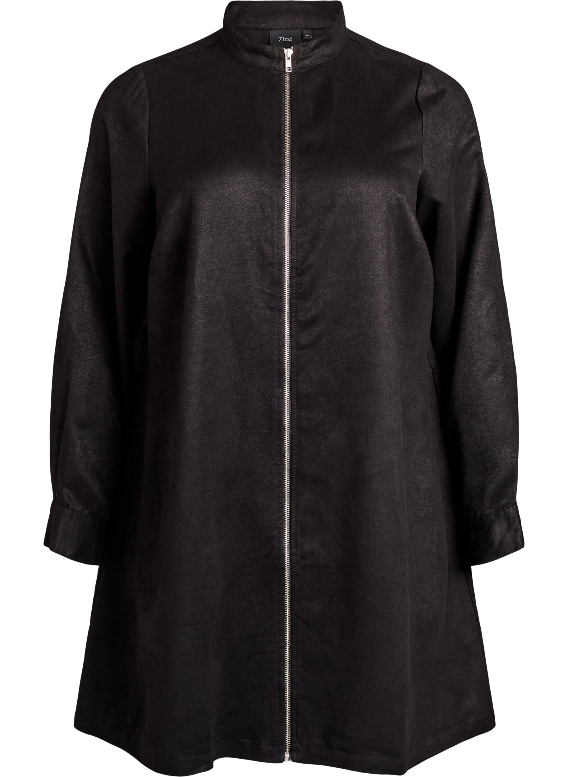 L&aring;ng skjorta i mockaimitation med dragkedja