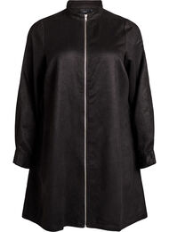 Lång skjorta i mockaimitation med dragkedja, Svart