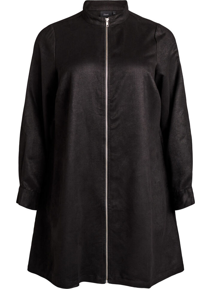 Lång skjorta i mockaimitation med dragkedja, Svart, Packshot image number 0