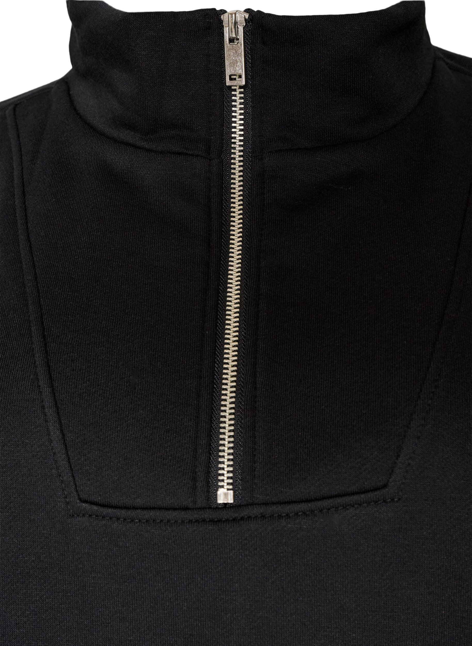 ZizziSweatshirt med h&ouml;g krage och dragkedja, Svart, Packshot image number 2