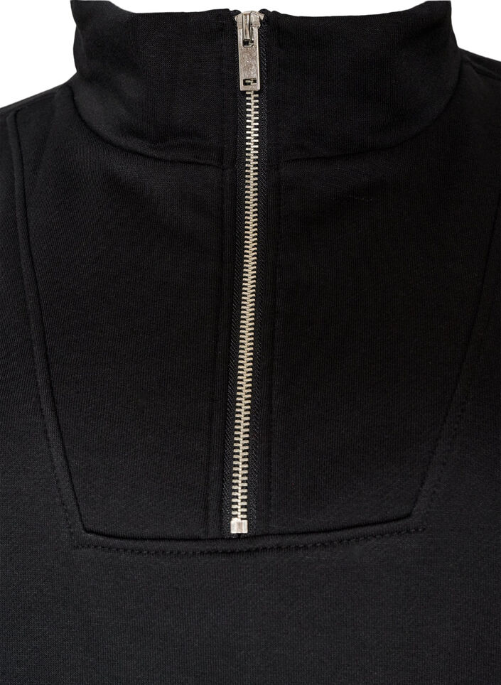 Sweatshirt med h&ouml;g krage och dragkedja, Svart, Packshot image number 2