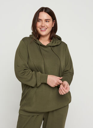 Sweatshirt med fickor och huva, Ivy Green, Model image number 0