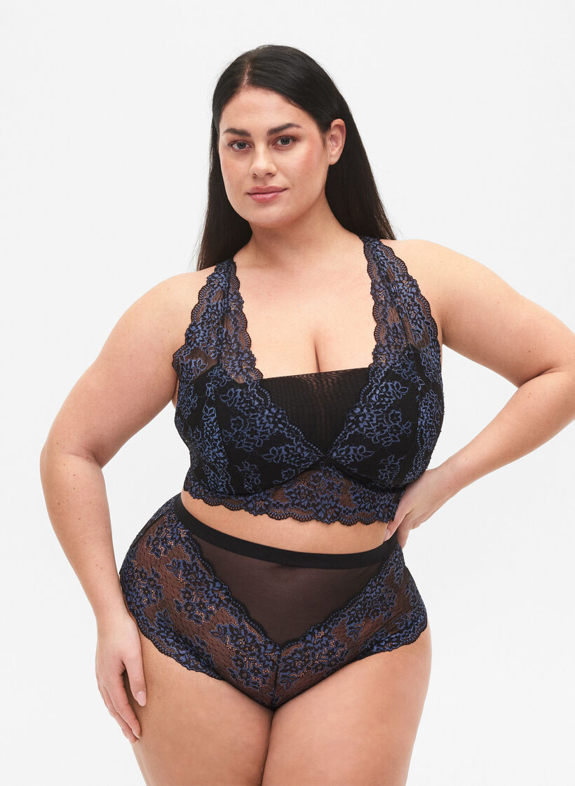 Spetstrosa med hög midja, Black w. blue lace, Model image number 0