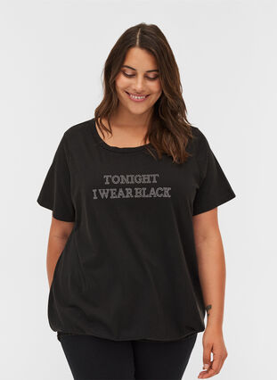 T-shirt i ekologisk bomull med smock i nederkant, Black, Model image number 0