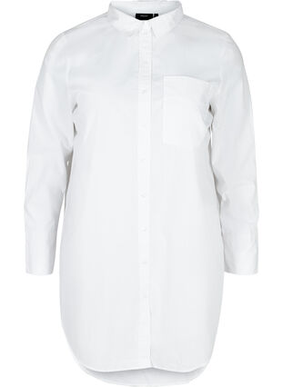 Lång bomullsskjorta med bröstficka, White, Packshot image number 0