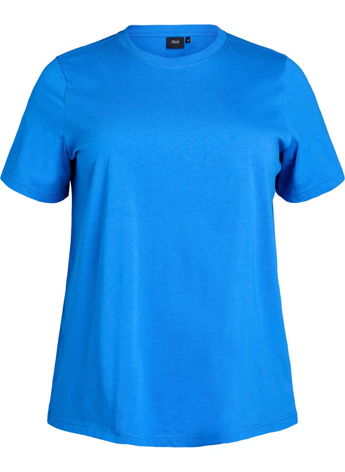 Enkel t-shirt i bomull med rund halsringning, Bl&aring;, Packshot image number 0