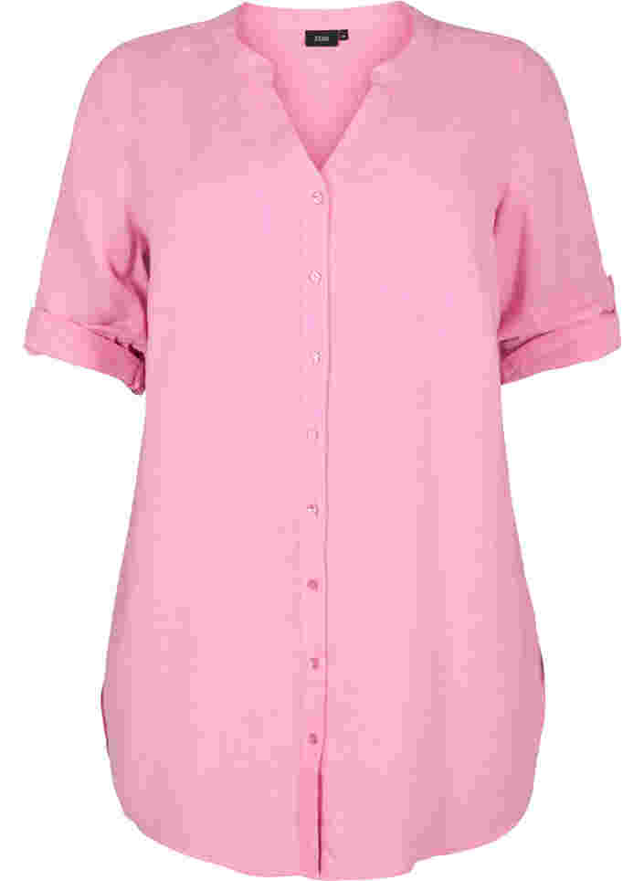 Lång skjorta med 3/4-ärmar och v-ringning, Rosebloom, Packshot image number 0