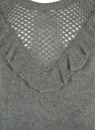 Stickad ulltröja med volangdetalj, Dark Grey Melange, Packshot image number 2