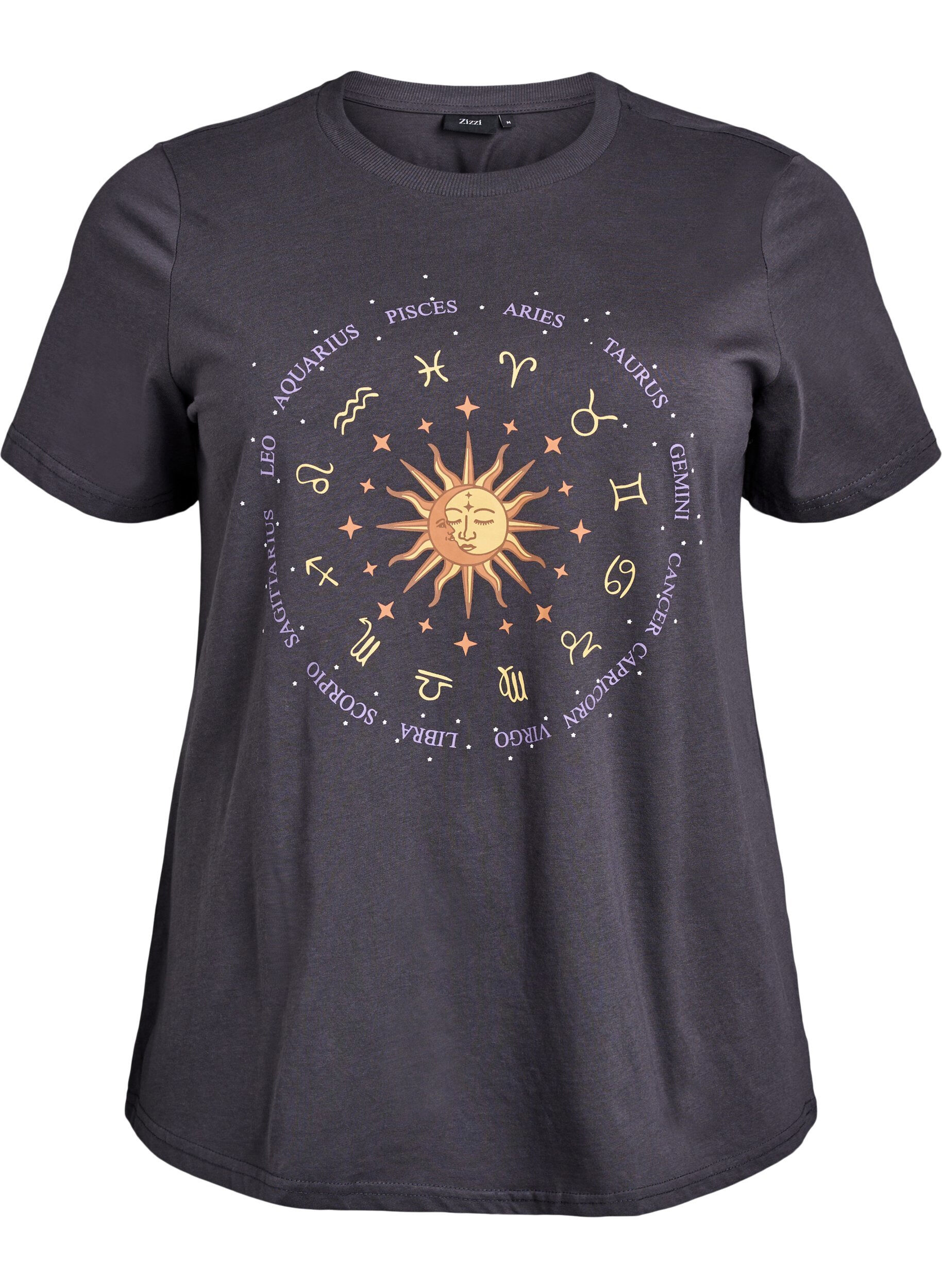 Zizzi T-shirt i bomull med tryck framtill, Gr&aring;, Packshot image number 0