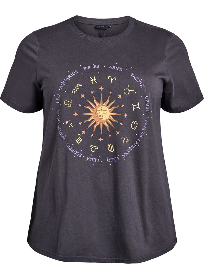 T-shirt i bomull med tryck framtill, Grå, Packshot image number 0