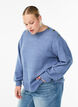 Stickad blus med knappdetalj, Bl&aring;, Model image number 0