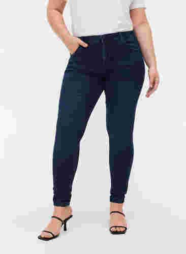 Superslim Amy jeans med hög midja, Dark blue, Model image number 4