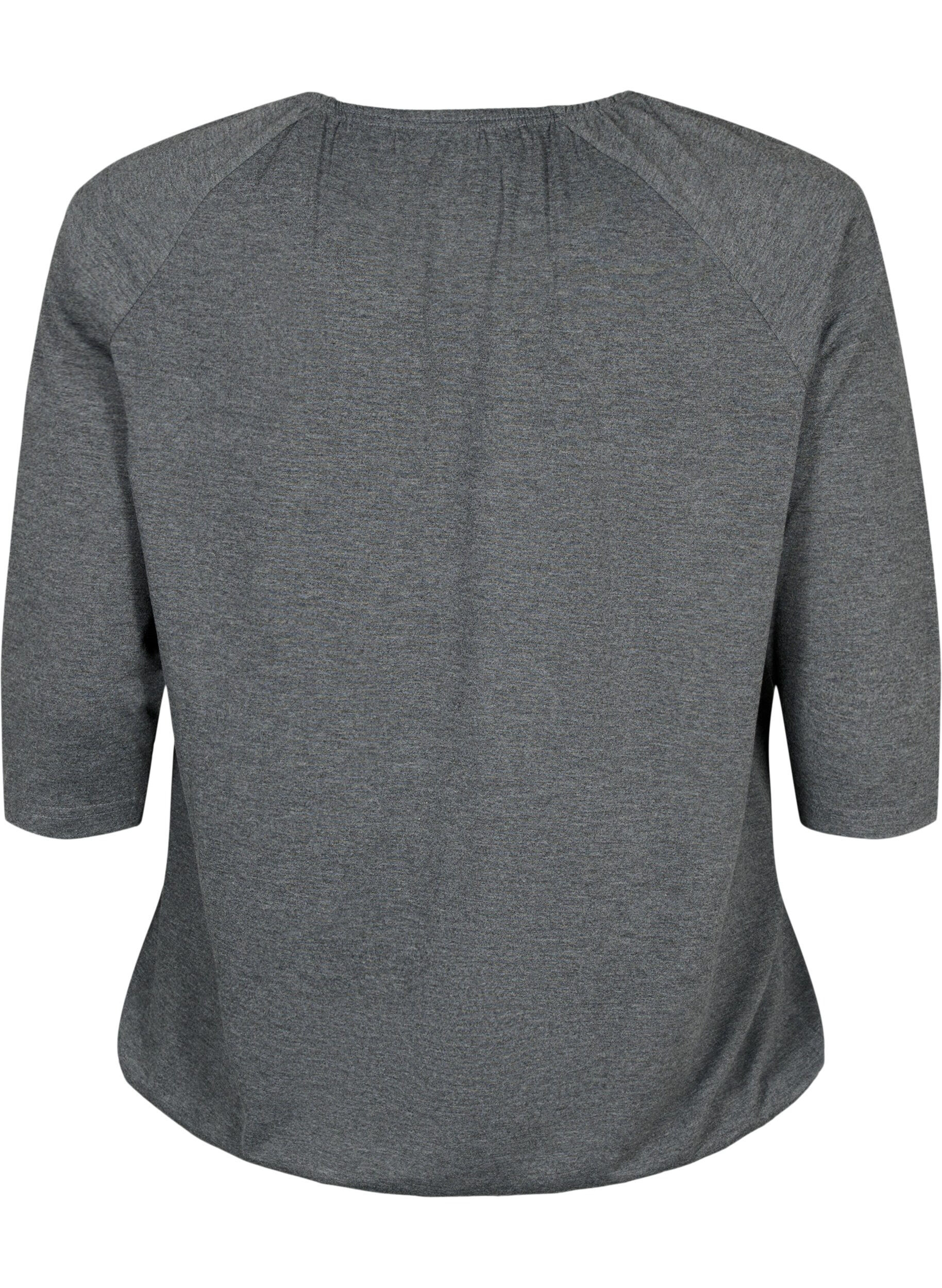 Zizzi Stripad blus med 3/4 &auml;rmar, Dark Grey Melange, Packshot image number 1