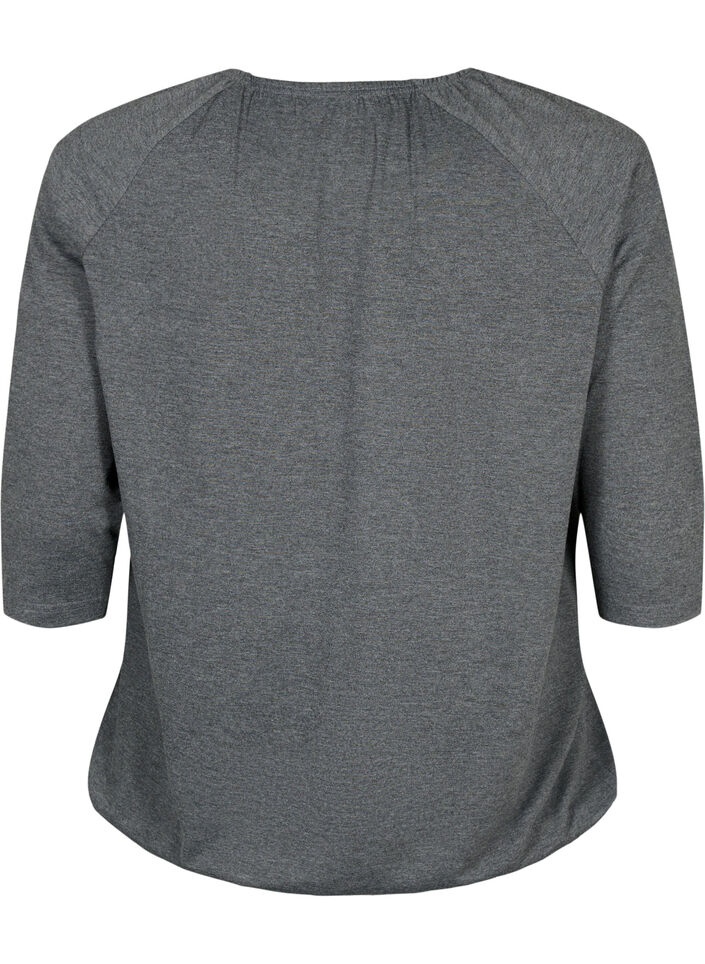 Stripad blus med 3/4 ärmar, Dark Grey Melange, Packshot image number 1