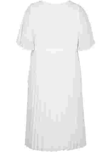Plisserad midiklänning med korta ärmar, Star White, Packshot image number 1