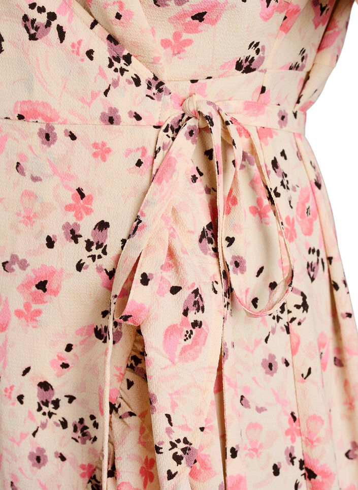 Blommig omlottkl&auml;nning med korta &auml;rmar, R&ouml;d, Packshot image number 3