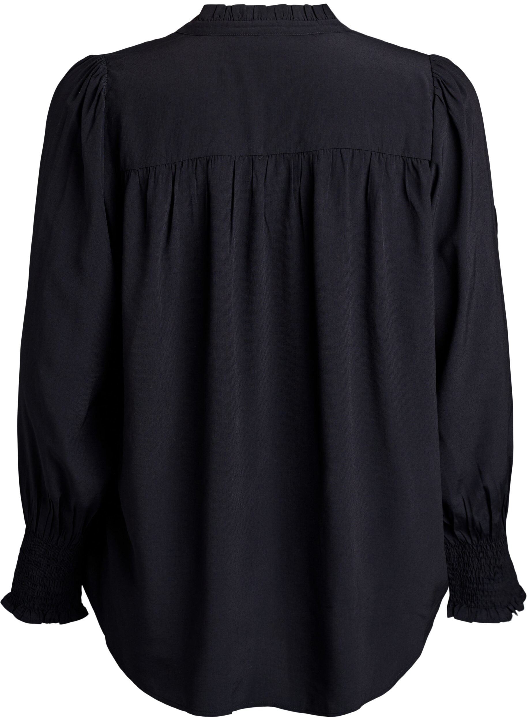 ZizziBlus med volangkrage och rynkning, Svart, Packshot image number 1