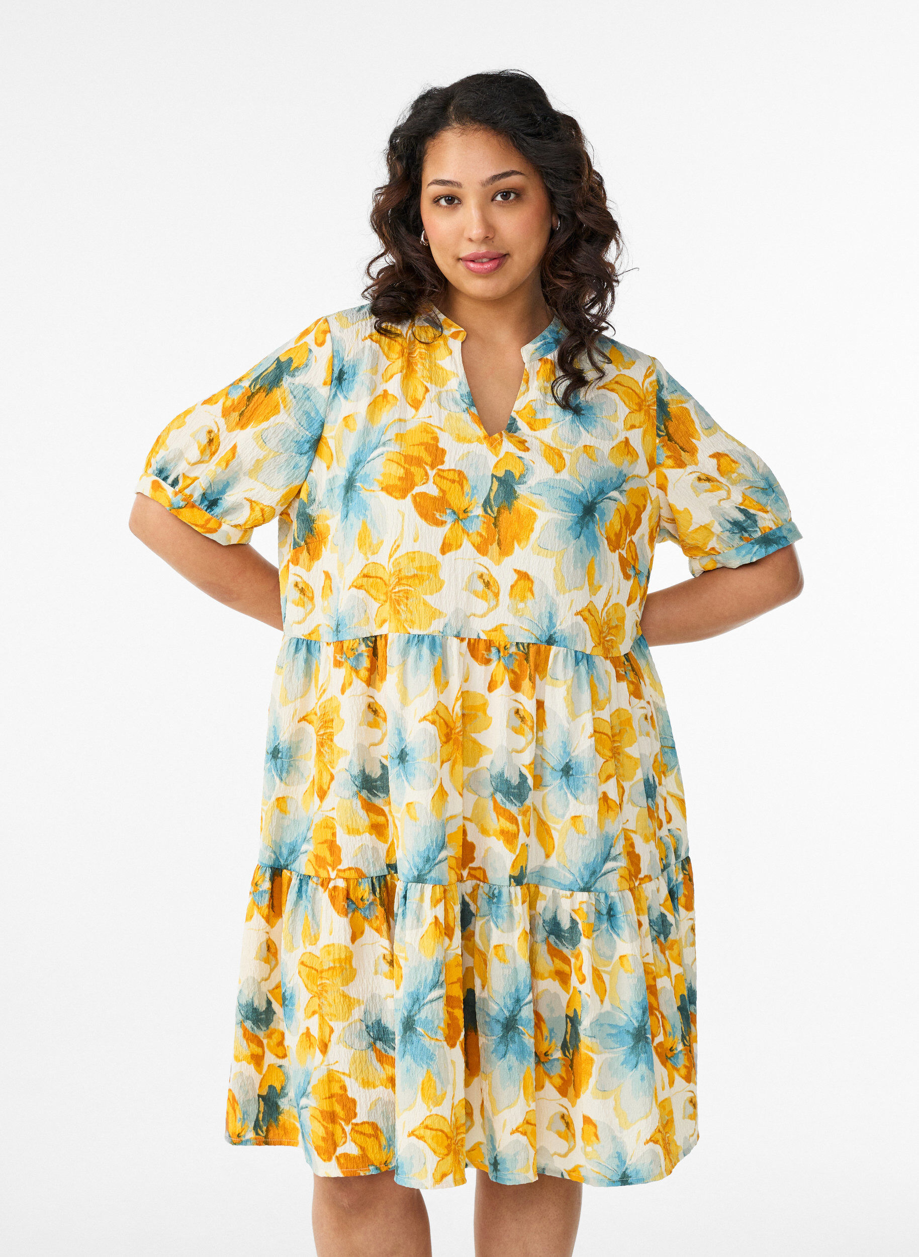 Kort a-linjeformad kl&auml;nning, Gul, Model