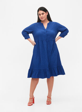 Enfärgad midiklänning med 3/4-ärmar, True blue, Model image number 2