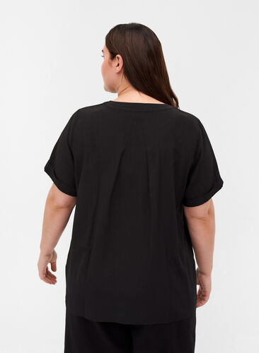 Kortärmad skjorta med rund halsringning, Black, Model image number 1