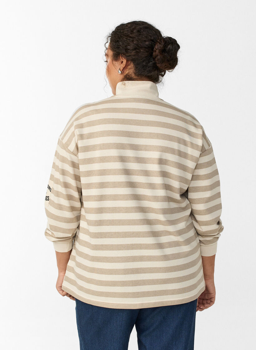 Randig sweatshirt med hög hals och dragkedja, Beige, Model image number 2