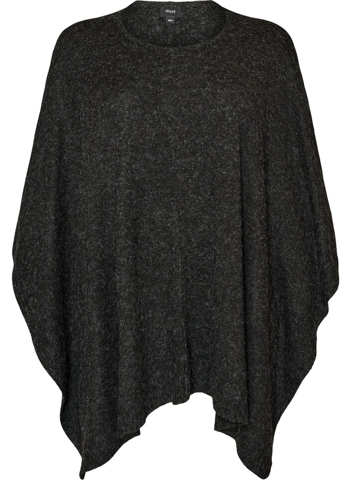Stickad poncho med rund hals, Gr&aring;, Packshot image number 0