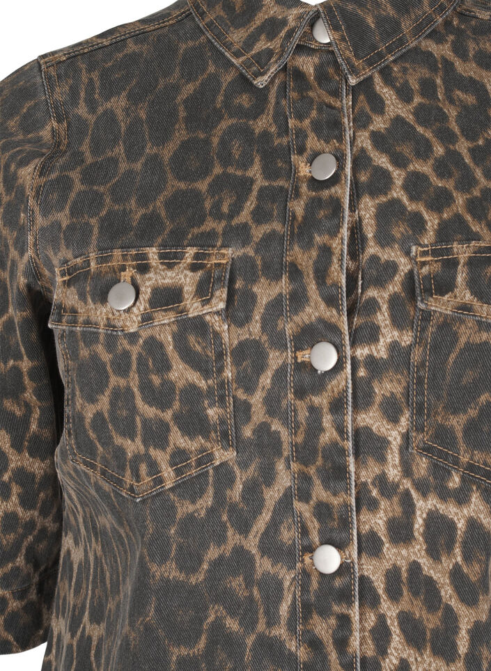 Kortärmad denimklänning med leopardmönster, LEO AOP, Packshot image number 2