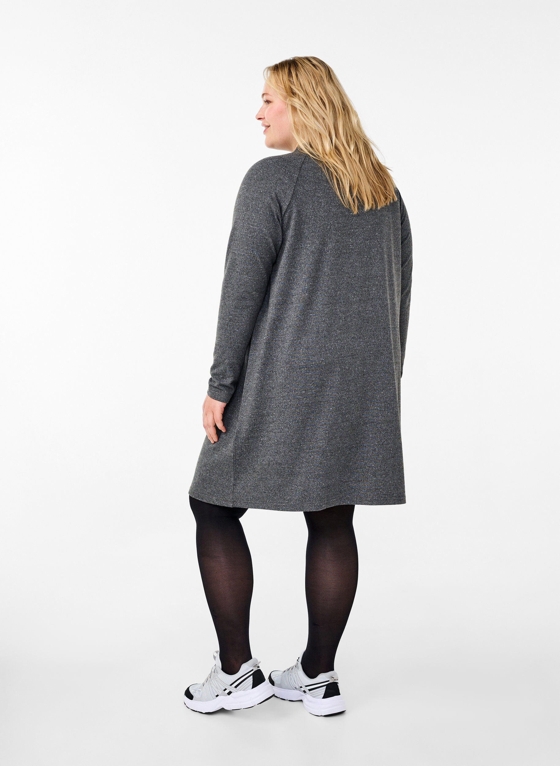 Zizzi Jerseykl&auml;nning med knappar, Dark Grey Melange, Model image number 1