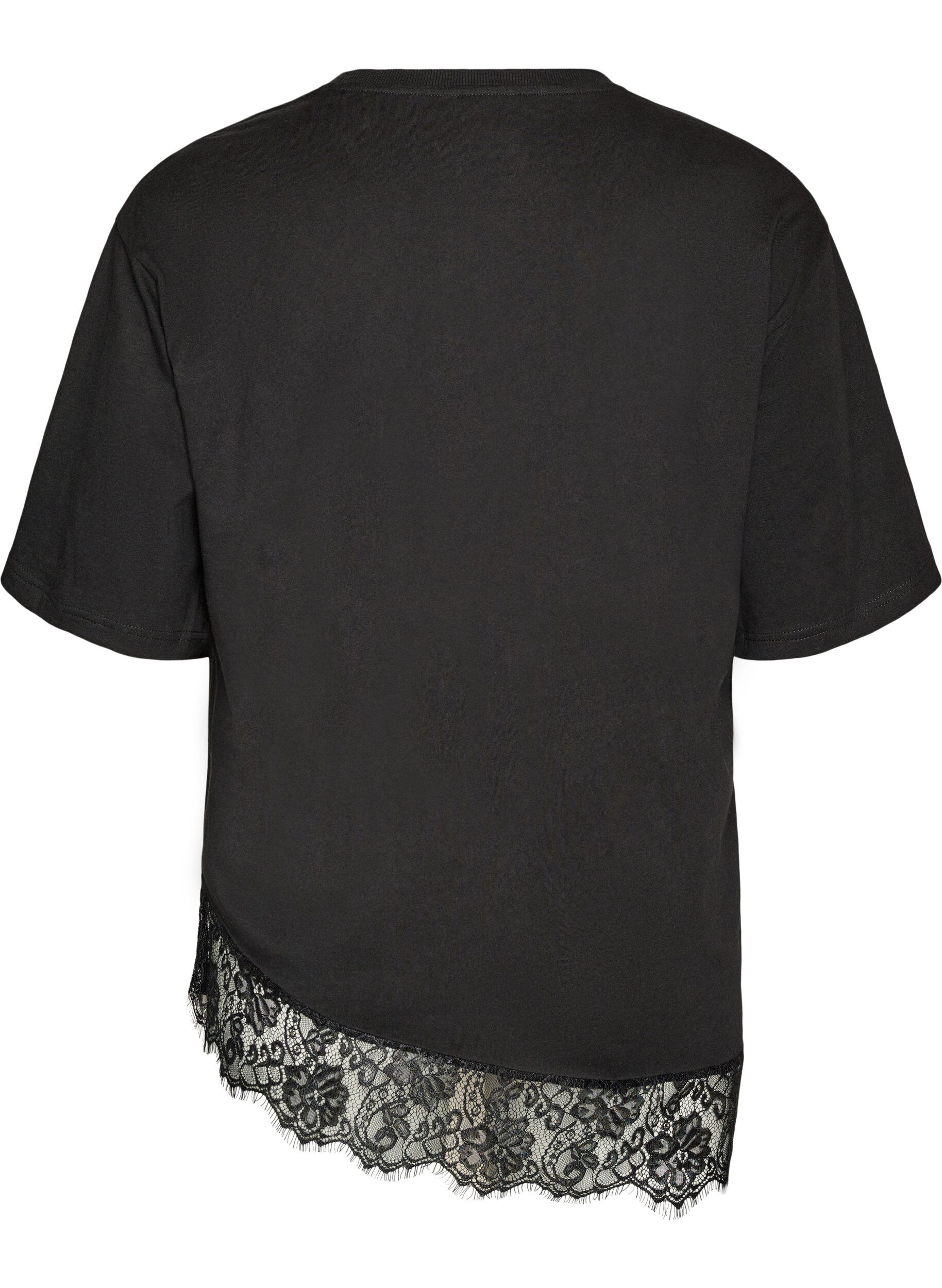 ZizziT-shirt med asymmetrisk spetskant, Svart, Packshot image number 1