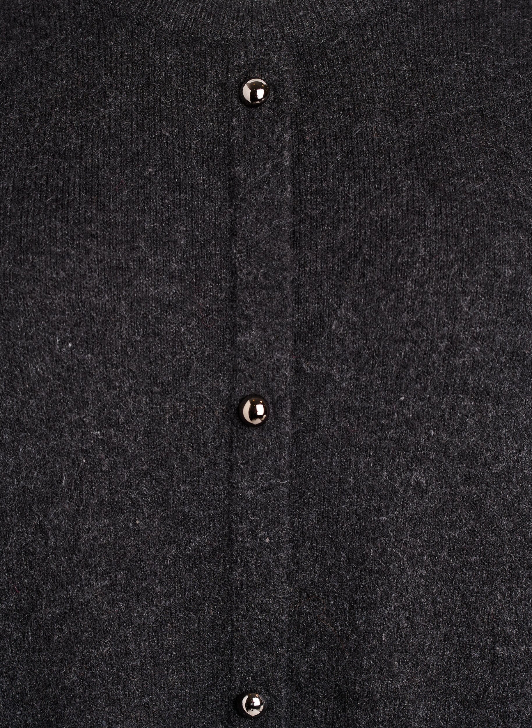 Zizzi Kort stickad kl&auml;nning med korta &auml;rmar och klotknappar, Gr&aring;, Packshot image number 2