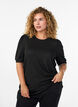 Blus med knappdetalj och korta puff&auml;rmar, Svart, Model image number 0