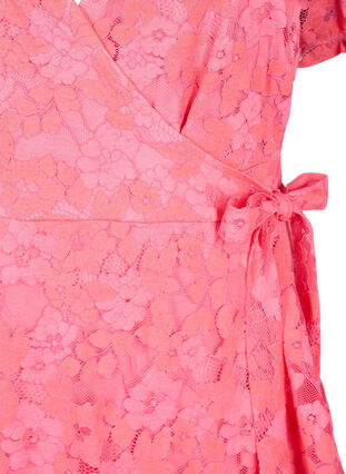 Omlottklänning med spets och korta ärmar, Pink Carnation, Packshot image number 2