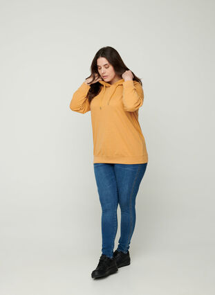 Sweatshirt med huva och tryck, Spruce Yellow Mel., Model image number 3