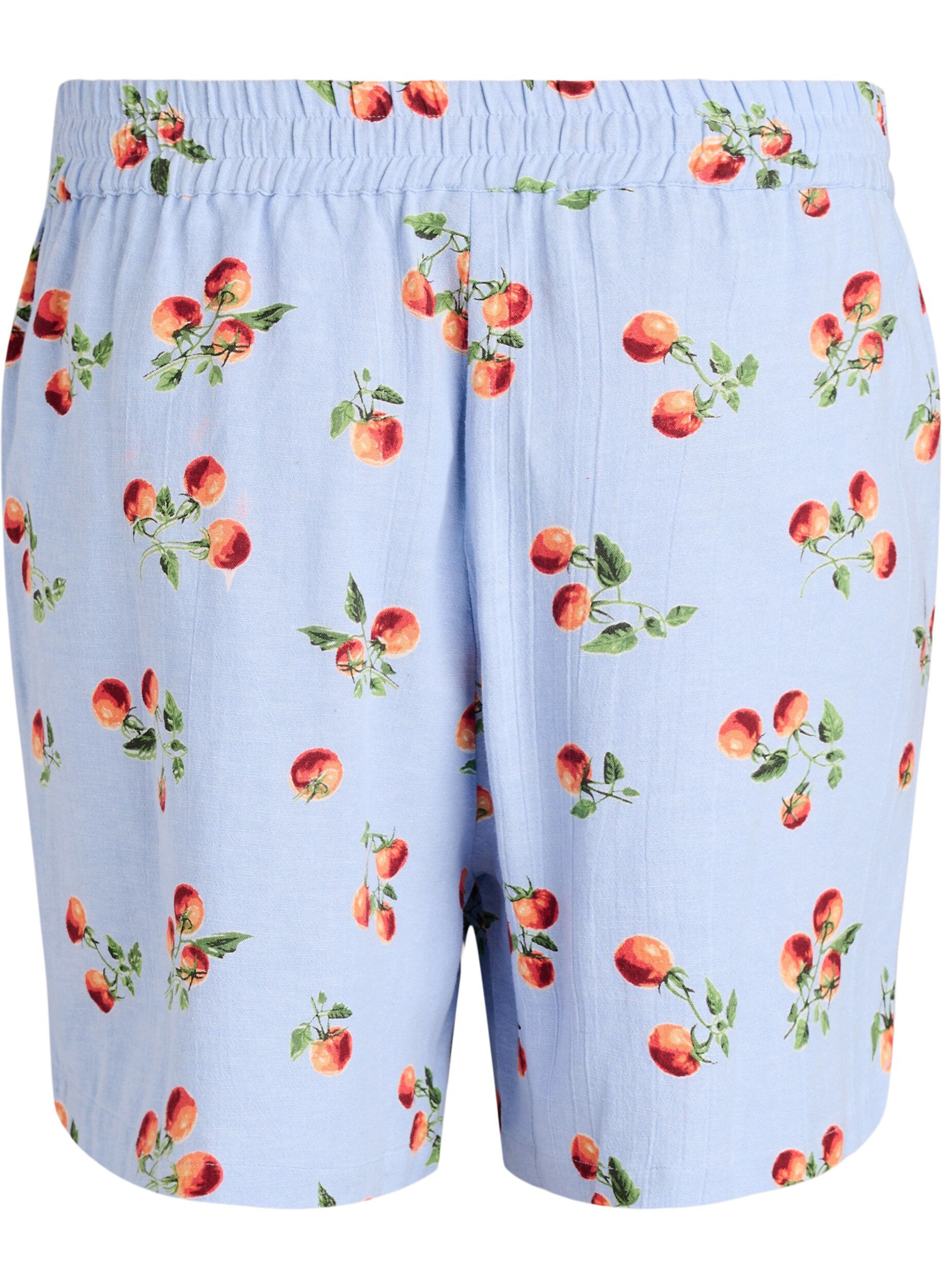 ZizziShorts i bomull med tomatm&ouml;nster och h&ouml;g midja, Bl&aring;, Packshot image number 1