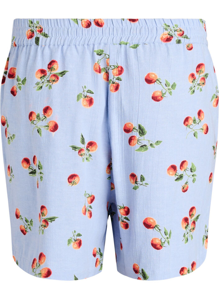 Shorts i bomull med tomatm&ouml;nster och h&ouml;g midja, Bl&aring;, Packshot image number 1