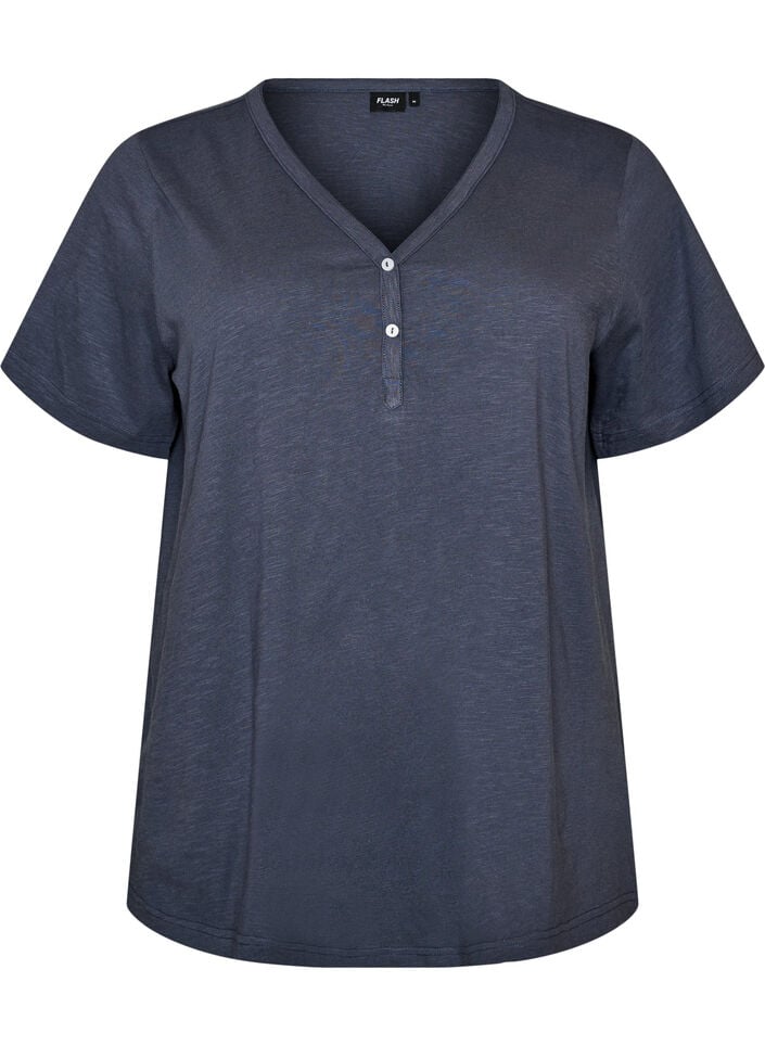 T-shirt med knappdetalj, Bl&aring;, Packshot image number 0