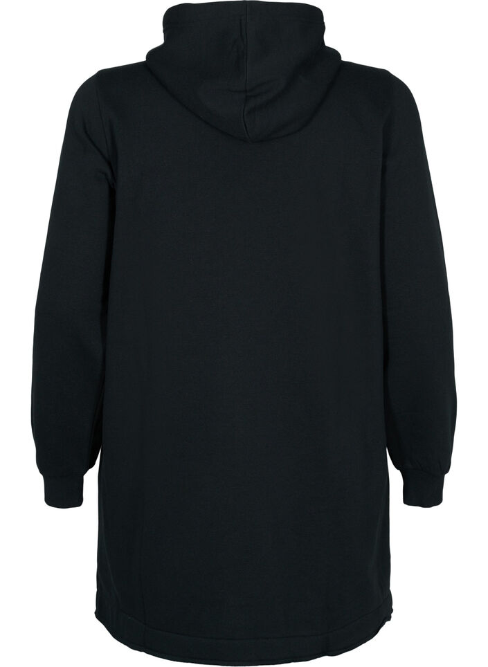 Lång sweatshirt med huva och fickor, Black, Packshot image number 1