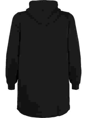 Lång sweatshirt med huva och fickor, Black, Packshot image number 1
